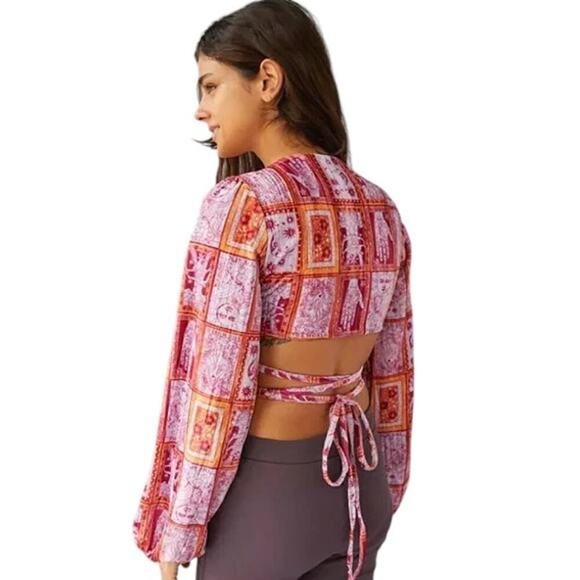 Urban Outfitters Tarot Print Wrap Crop Top Boho Bell Sleeve Festival Blouse – M - Picture 4 of 9